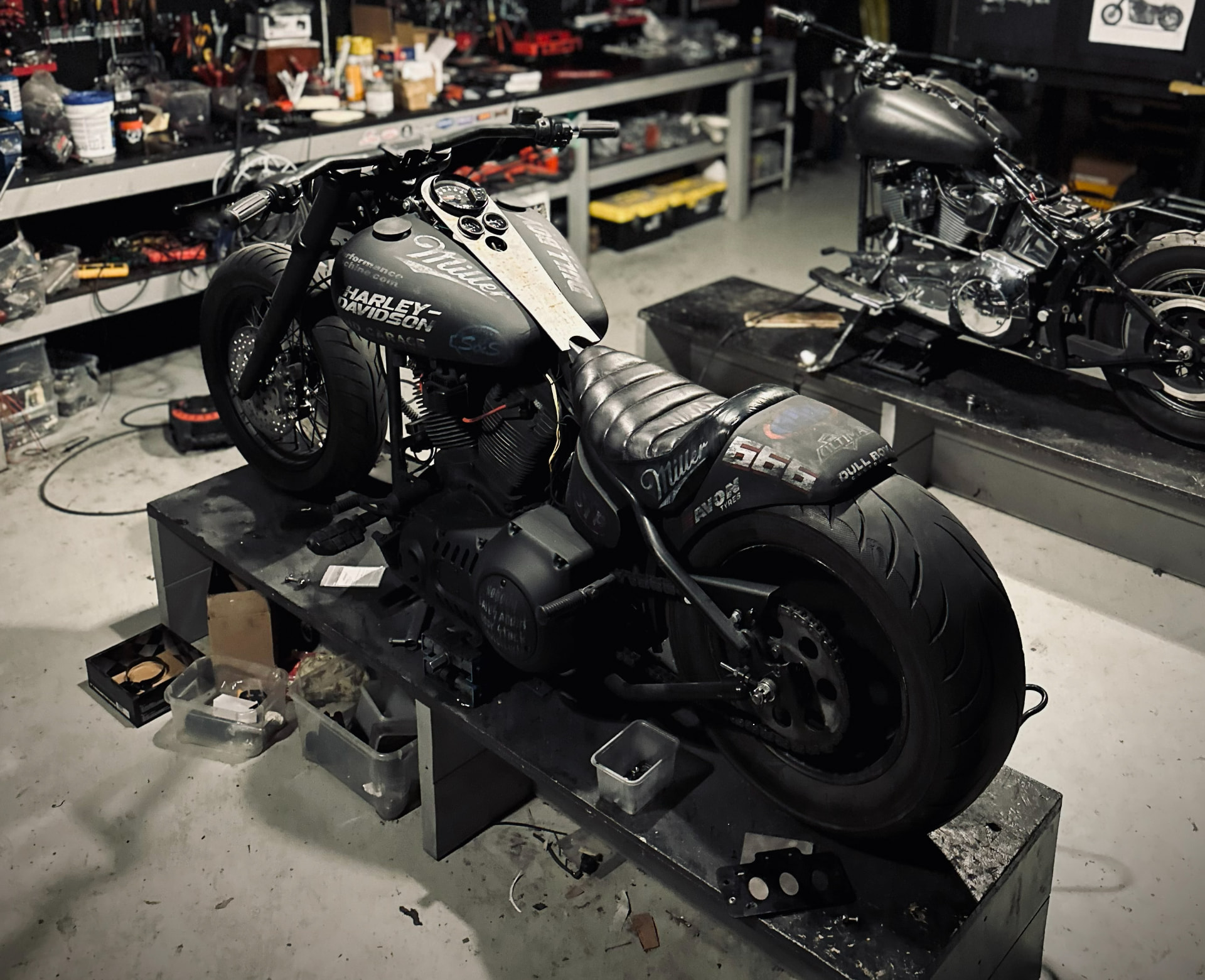 Turn & Burn on the workbench in the Dull Boy workshop