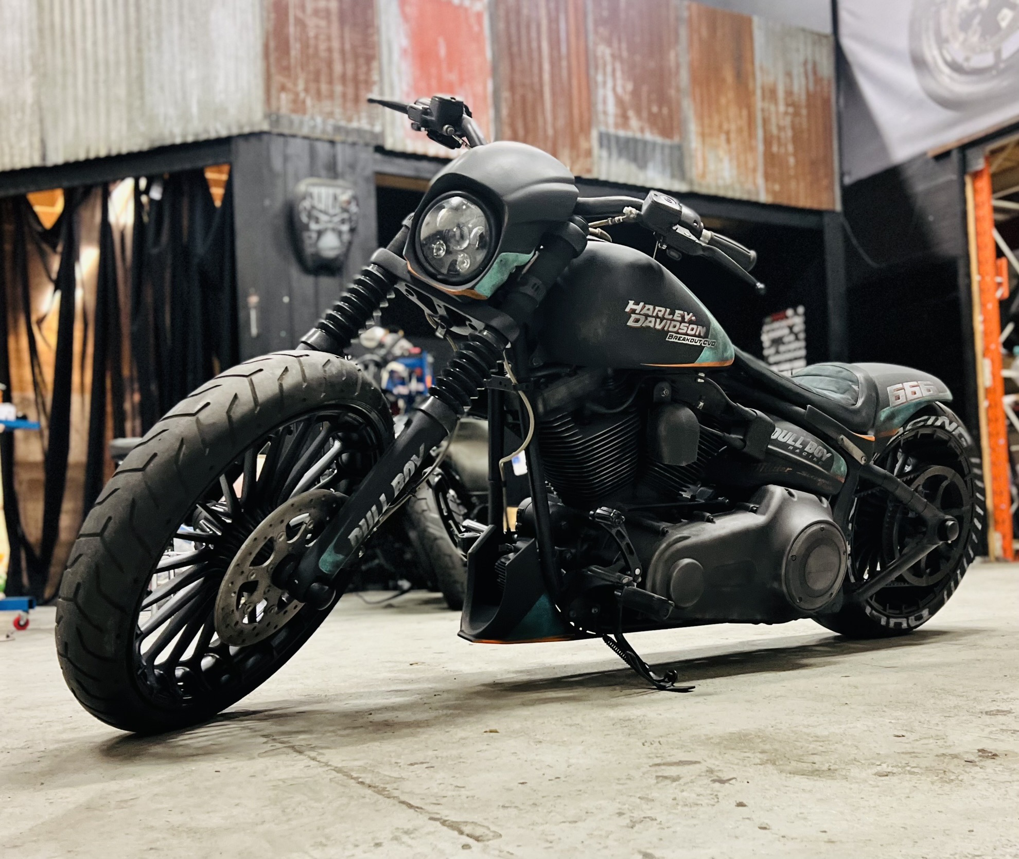Breakout CVO in the workshop with front fairing and headlight