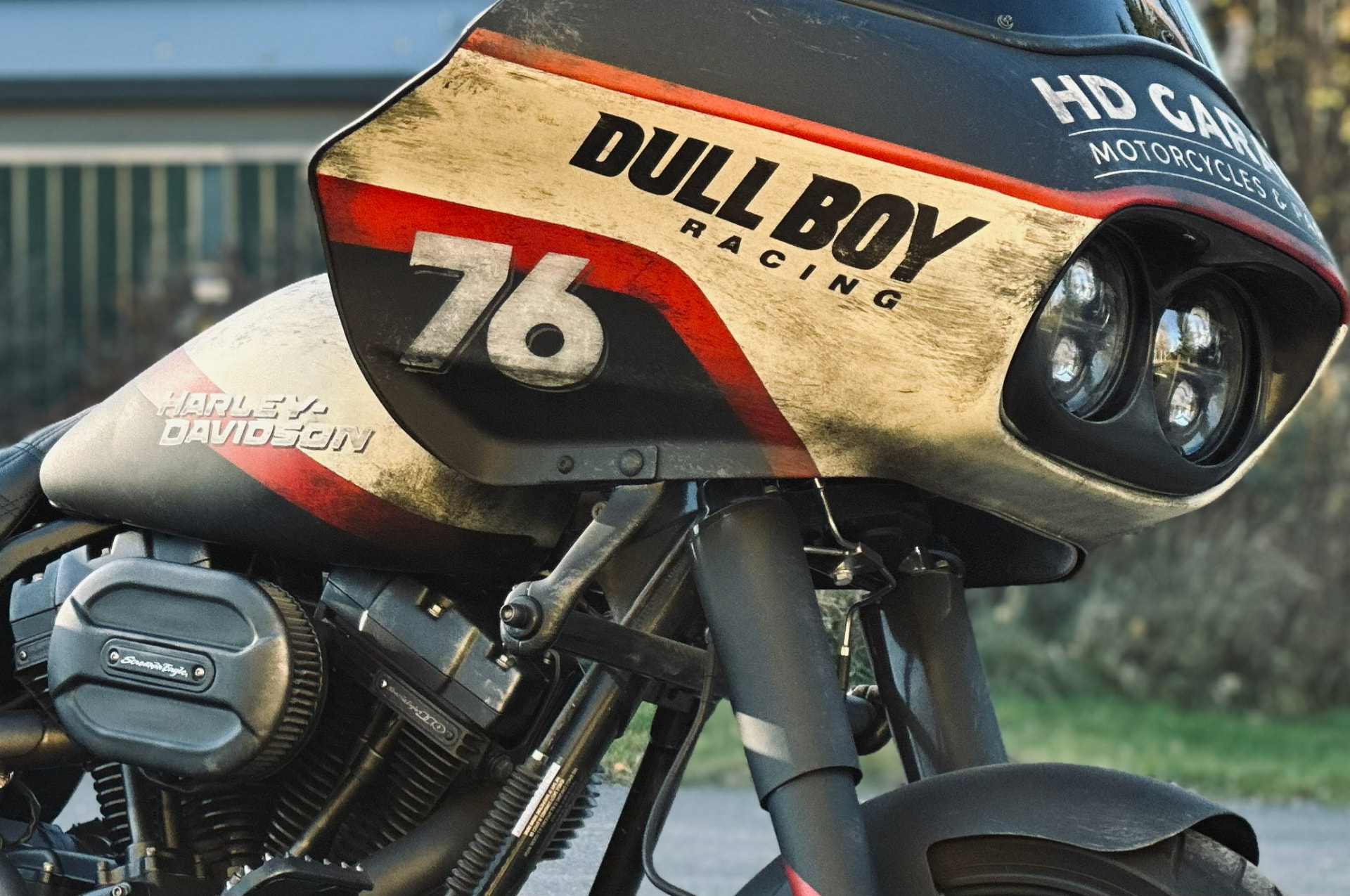 Front fairing detail with Dull Boy Racing 76 livery and dual headlights