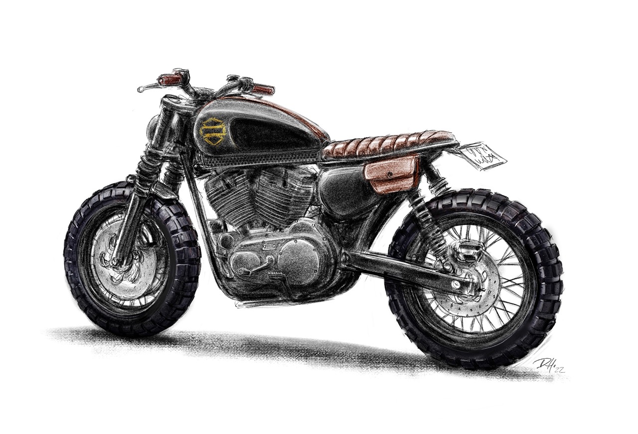 Graphic layout sketch for Sportster Scrambler